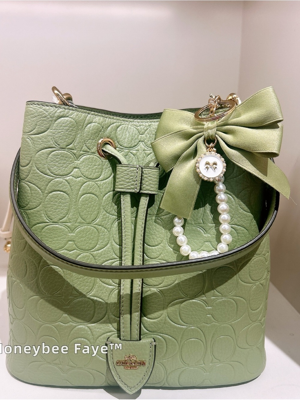 NWT Coach Rowan Bucket Bag In Signature Leather CEA96 Gold/Pistachio